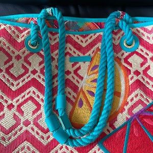 Vera Bradley Embroidered Straw Large Beach Tote Handbag Fruit Slices